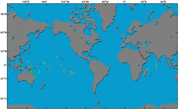 Karte Riffvorkommen auf der Erde