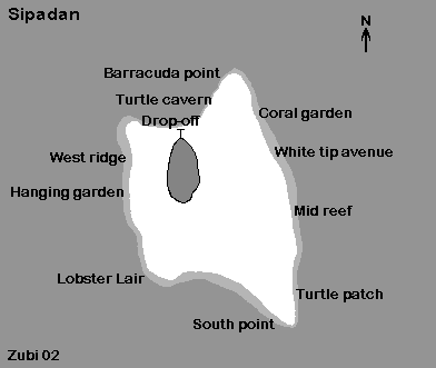 Map of Sipadan with its dive sites