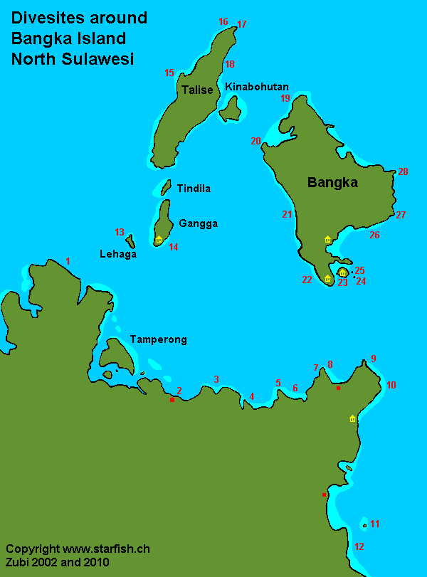 Map of Bangka and surrounding islands (Lehaga, Gangga, Talise, Tamerong, Kinabohutan, Tindila)