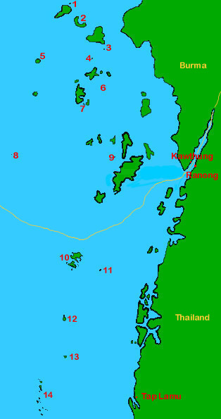 a map of Burma and Surin / Similan islands (Thailand)