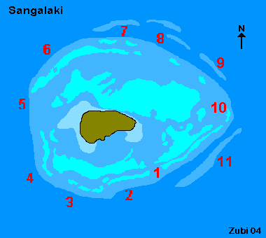 Map of Sangalaki island and dive sites