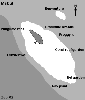Map of Mabul with its dive sites