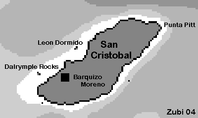 Map of the eastern Islands of the Galapagos (San Cristobal) - Karte der Tauchplätze im Osten der Galapagos Inseln (San Cristobal)